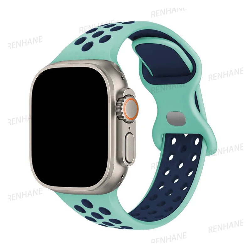 Storazone 24 Mint Green Blue / 38mm 40mm 41mm Silicone Strap For Apple Watch band 8 7 45mm 41mm 49 44mm 42mm 40mm 38mm Breathable Wristband For iWatch series 6 5 4 3 SE Ultra