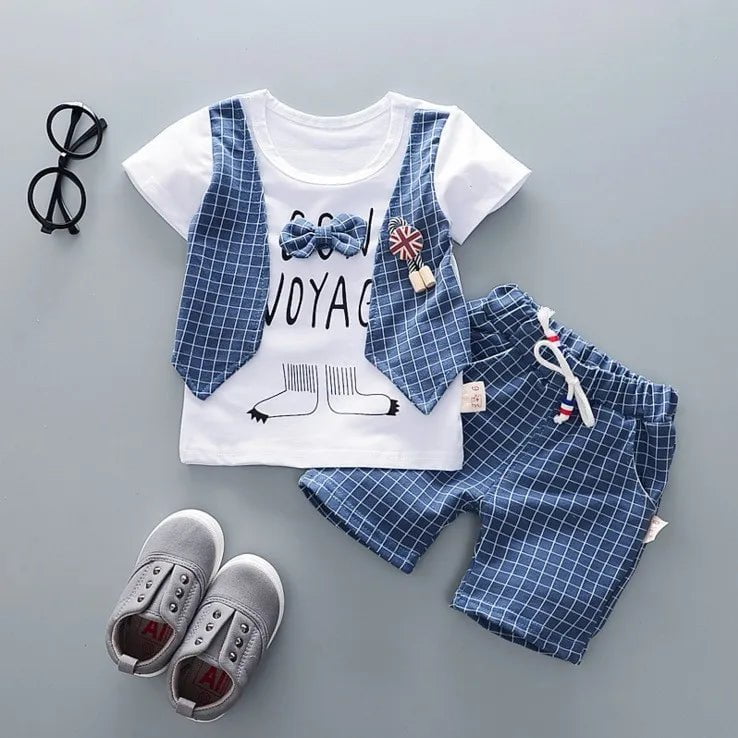 Storazone 24M / AX dajiao S blue New Summer Newborn Baby Boys Clothes Children Gentleman Tie T-shirt Shorts 2Pcs/Set Toddler Cotton Girls Clothing Kids Tracksuit