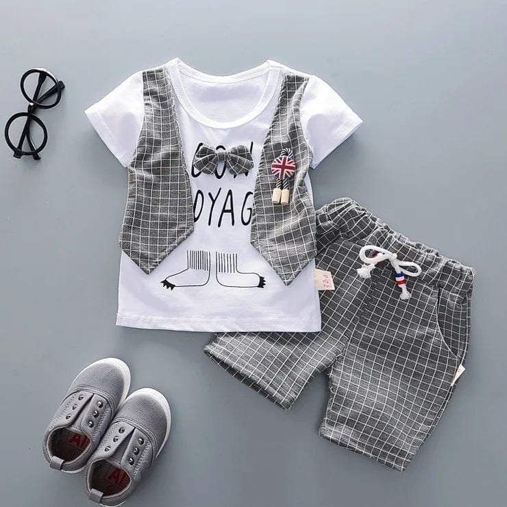 Storazone 24M / AX dajiao S gray New Summer Newborn Baby Boys Clothes Children Gentleman Tie T-shirt Shorts 2Pcs/Set Toddler Cotton Girls Clothing Kids Tracksuit