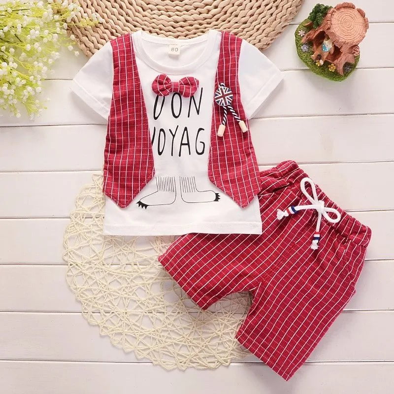 Storazone 24M / AX dajiao S red New Summer Newborn Baby Boys Clothes Children Gentleman Tie T-shirt Shorts 2Pcs/Set Toddler Cotton Girls Clothing Kids Tracksuit