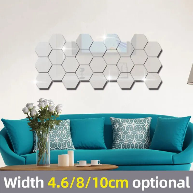 Storazone 24pcs/set 3D Acrylic DIY Self-adhesive Decorative Decal Hexagonal Geometric Mirror Wall Pasted Hexagon