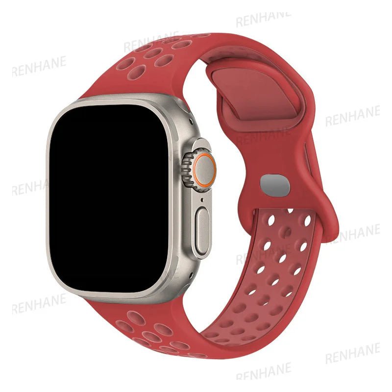 Storazone 25 All Red / 38mm 40mm 41mm Silicone Strap For Apple Watch band 8 7 45mm 41mm 49 44mm 42mm 40mm 38mm Breathable Wristband For iWatch series 6 5 4 3 SE Ultra