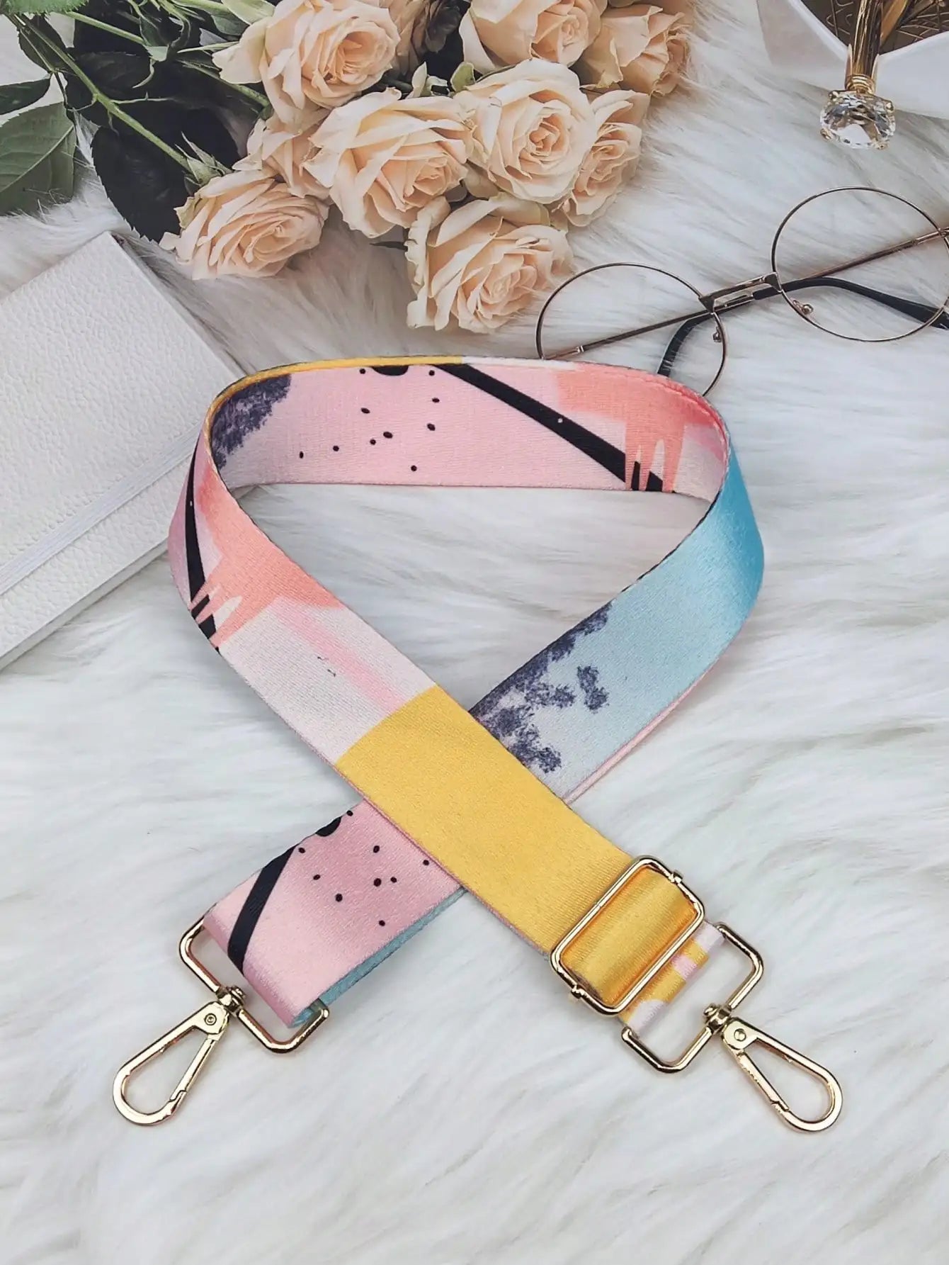 Storazone 25 / Gold buckle Women Colorful Fabric Shoulder Strap Lady Bag Accessories Adjustable Removable Wide Shoulder Crossbody Messenger Nylon Bag Strap