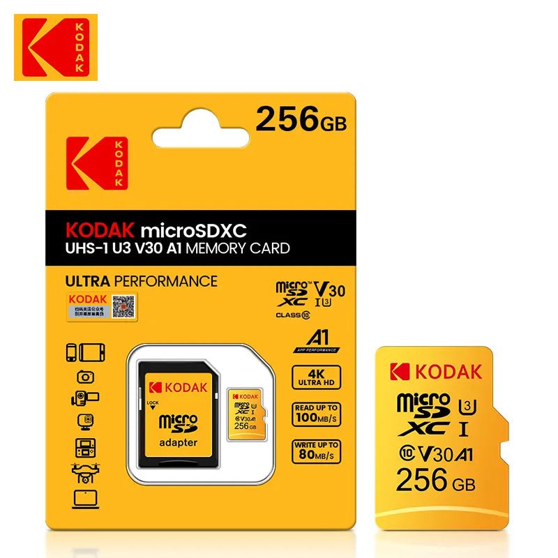 Storazone 256GB U3 KODAK EVO Plus 128GB Memory Card 256GB U3 4K Micro SD Card 64GB 32GB SDHC Microsd UHS-I C10 TF Trans Flash Microsd 100MB/S