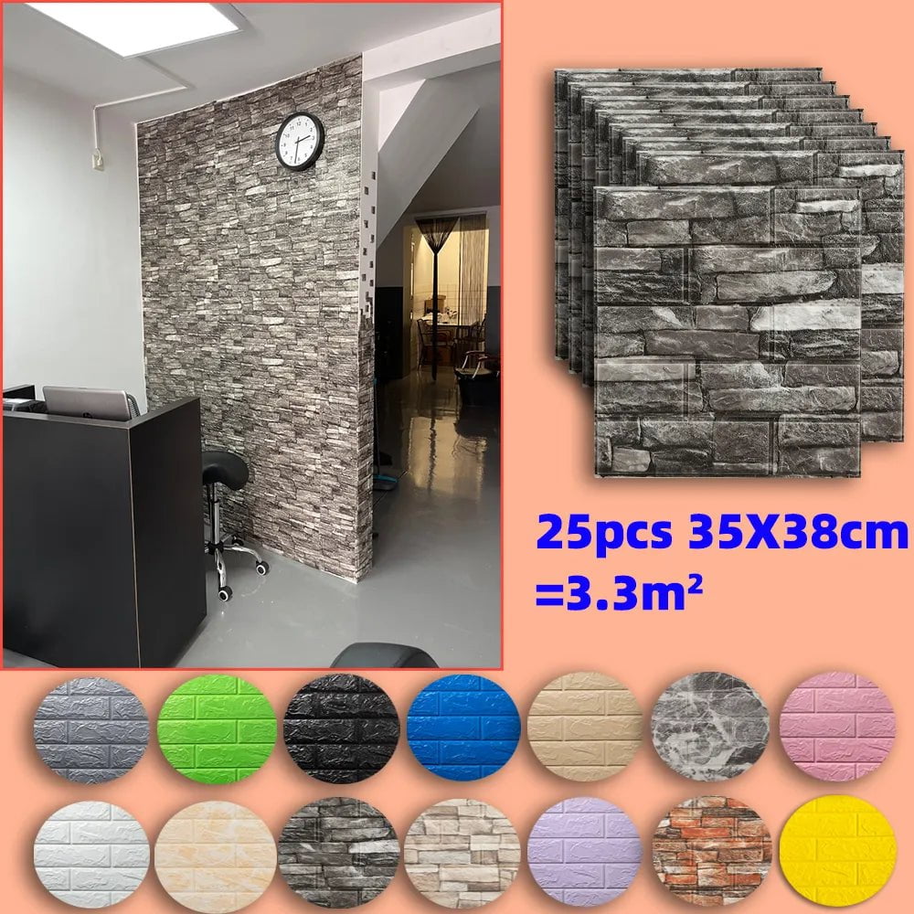 Storazone 25pcs 3D Wall Stickers Self Adhesive Wallpaper Panel Home Decor Living Room Bedroom Decoration Bathroom Kitchen House Sticker