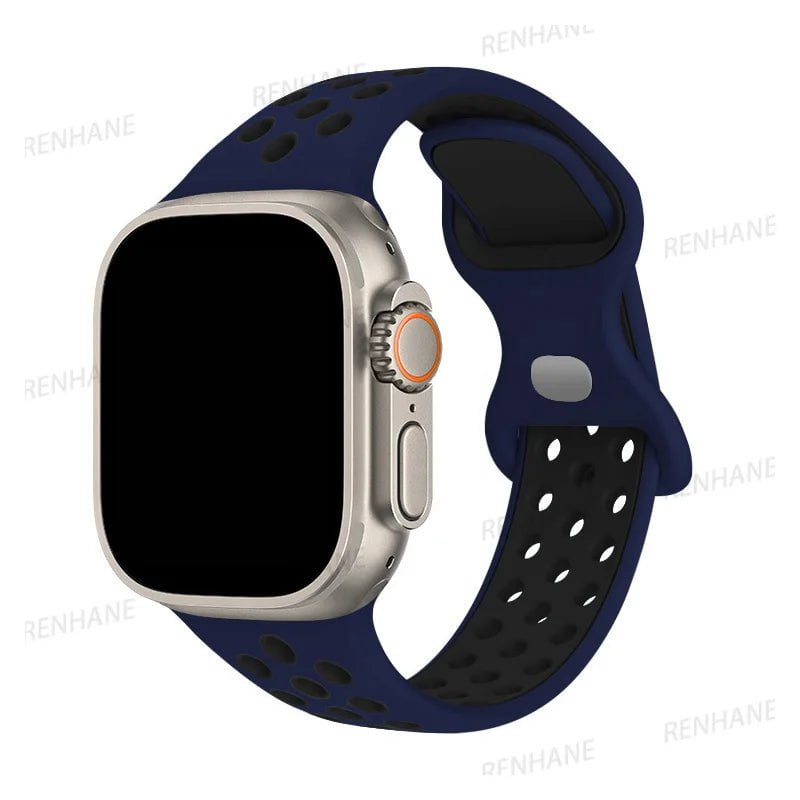 Storazone 26 Mid-Blue Black / 38mm 40mm 41mm Silicone Strap For Apple Watch band 8 7 45mm 41mm 49 44mm 42mm 40mm 38mm Breathable Wristband For iWatch series 6 5 4 3 SE Ultra