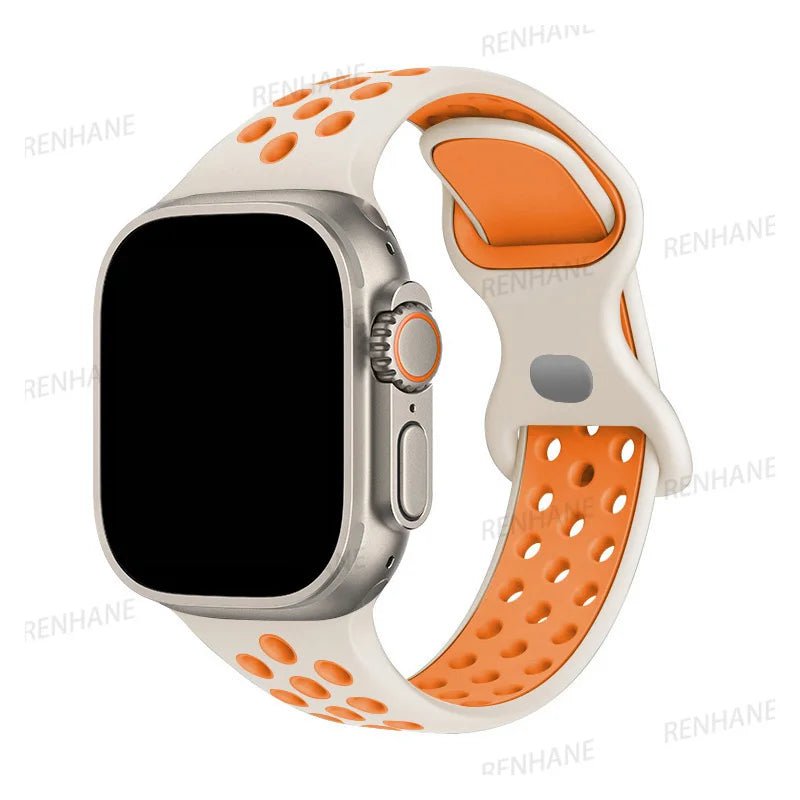 Storazone 27 Starlight Orange / 38mm 40mm 41mm Silicone Strap For Apple Watch band 8 7 45mm 41mm 49 44mm 42mm 40mm 38mm Breathable Wristband For iWatch series 6 5 4 3 SE Ultra