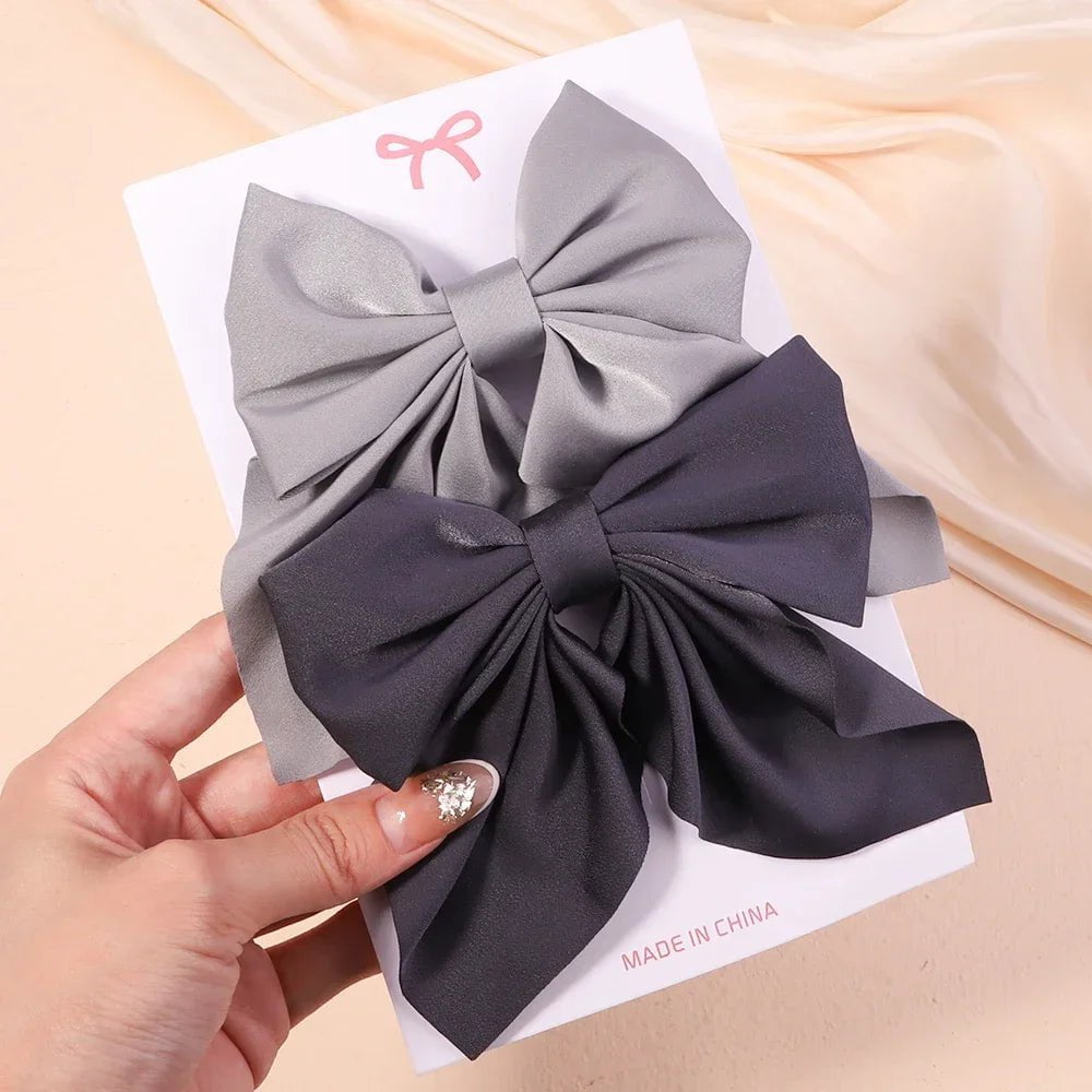 Storazone 2773-10 2Pcs/set Women Girls Sweet Solid Bowknot Hair Clips Print Bows Hairpins Ribbon Barrettes Duckbill Clip Headwear Hair Accessories