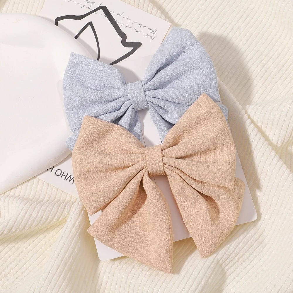 Storazone 2773-12 2Pcs/set Women Girls Sweet Solid Bowknot Hair Clips Print Bows Hairpins Ribbon Barrettes Duckbill Clip Headwear Hair Accessories