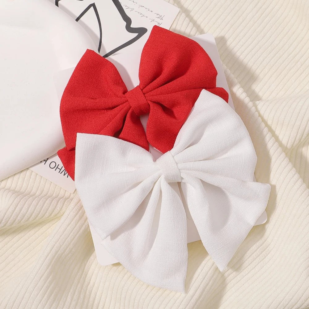 Storazone 2773-14 2Pcs/set Women Girls Sweet Solid Bowknot Hair Clips Print Bows Hairpins Ribbon Barrettes Duckbill Clip Headwear Hair Accessories