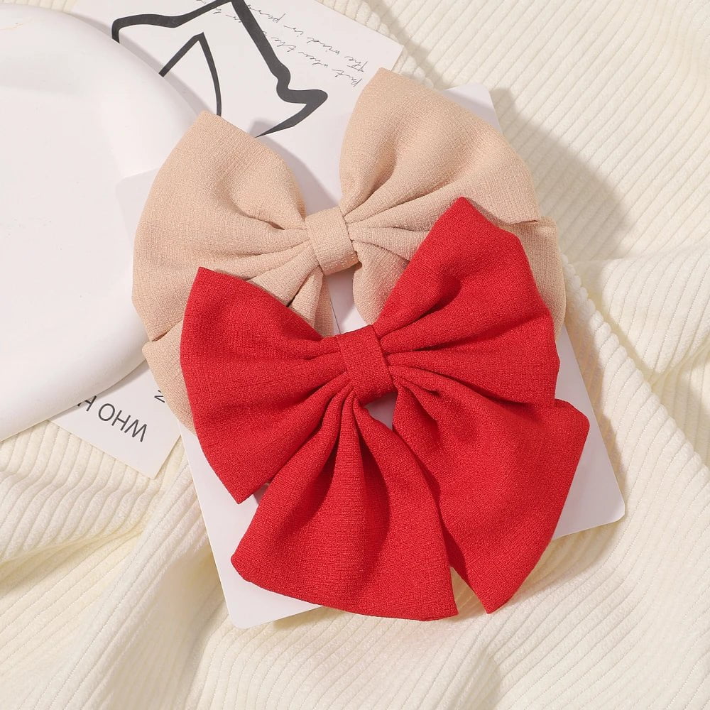 Storazone 2773-15 2Pcs/set Women Girls Sweet Solid Bowknot Hair Clips Print Bows Hairpins Ribbon Barrettes Duckbill Clip Headwear Hair Accessories