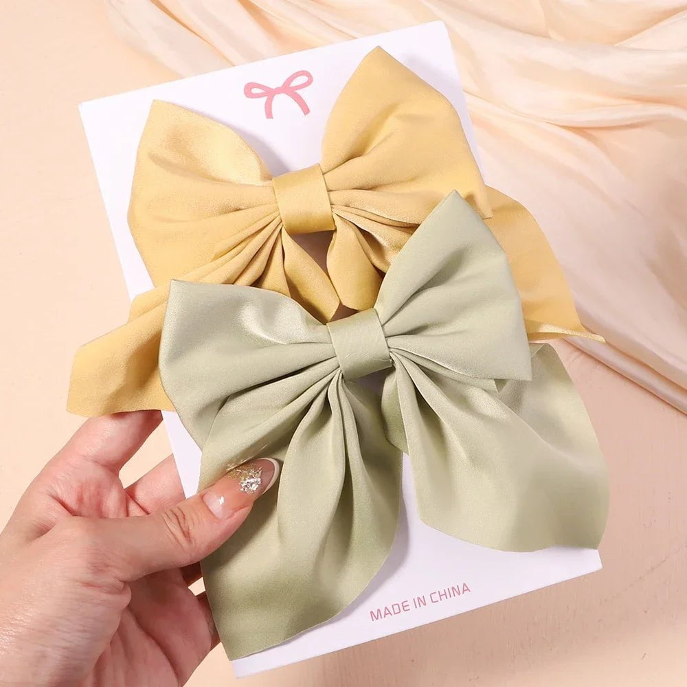 Storazone 2773-2 2Pcs/set Women Girls Sweet Solid Bowknot Hair Clips Print Bows Hairpins Ribbon Barrettes Duckbill Clip Headwear Hair Accessories