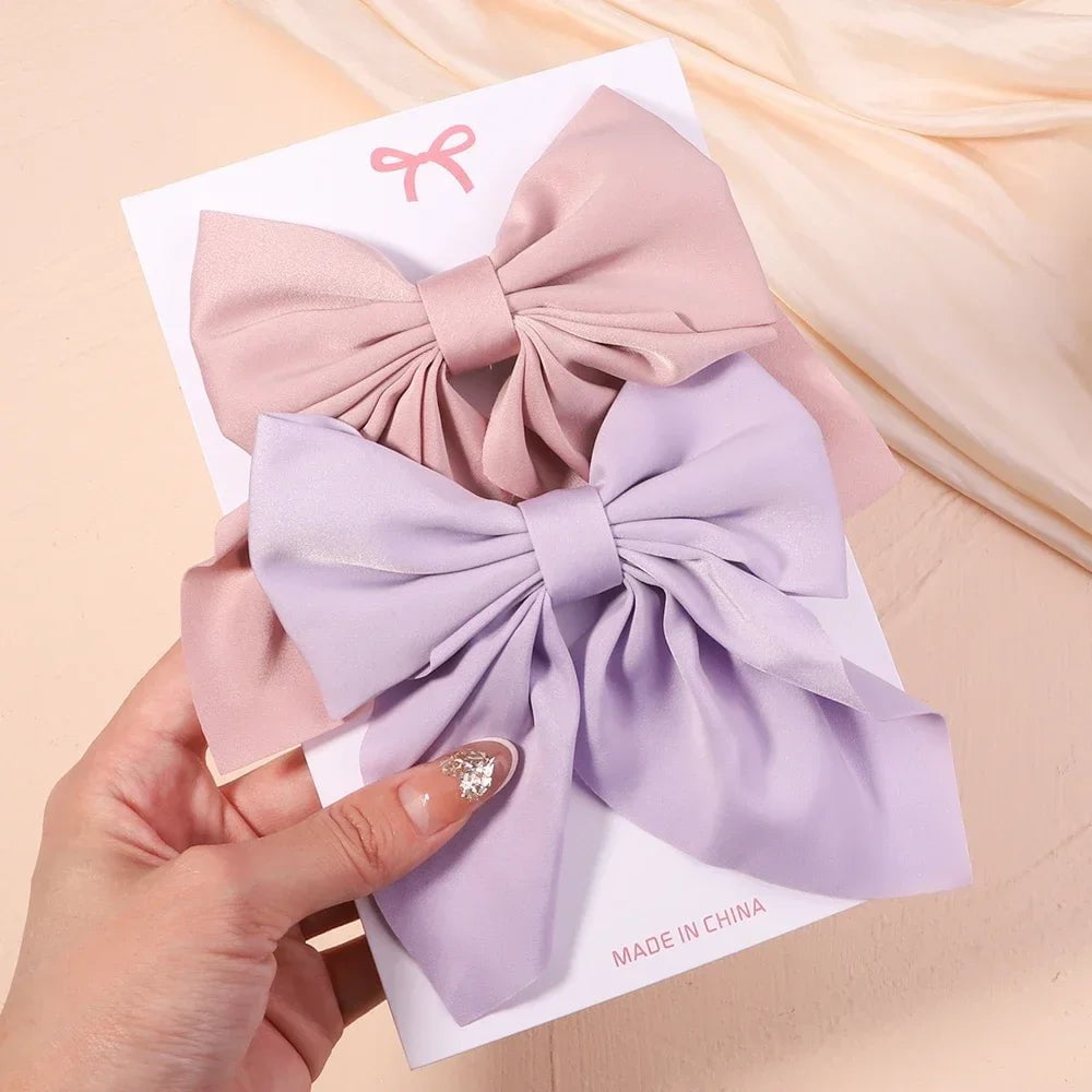 Storazone 2773-3 2Pcs/set Women Girls Sweet Solid Bowknot Hair Clips Print Bows Hairpins Ribbon Barrettes Duckbill Clip Headwear Hair Accessories