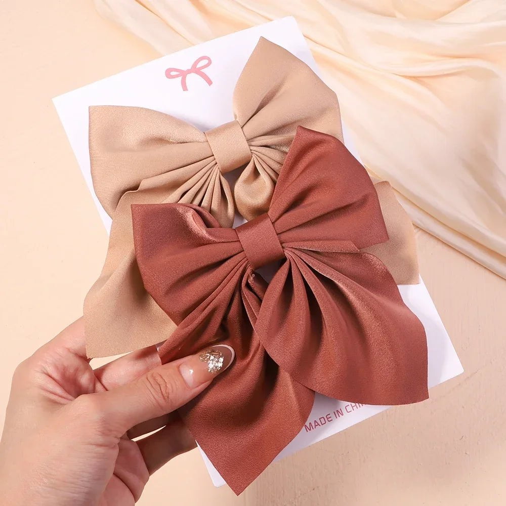 Storazone 2773-4 2Pcs/set Women Girls Sweet Solid Bowknot Hair Clips Print Bows Hairpins Ribbon Barrettes Duckbill Clip Headwear Hair Accessories