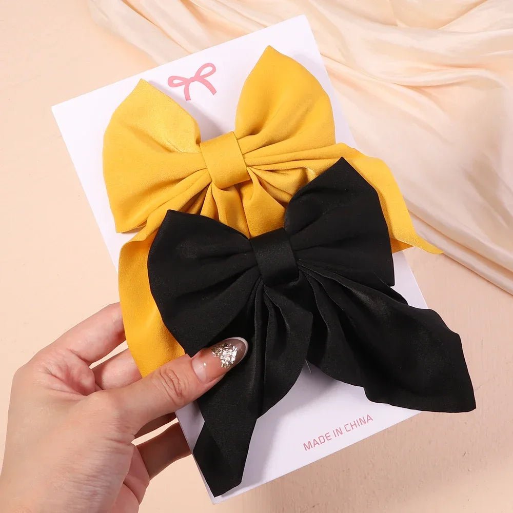 Storazone 2773-6 2Pcs/set Women Girls Sweet Solid Bowknot Hair Clips Print Bows Hairpins Ribbon Barrettes Duckbill Clip Headwear Hair Accessories