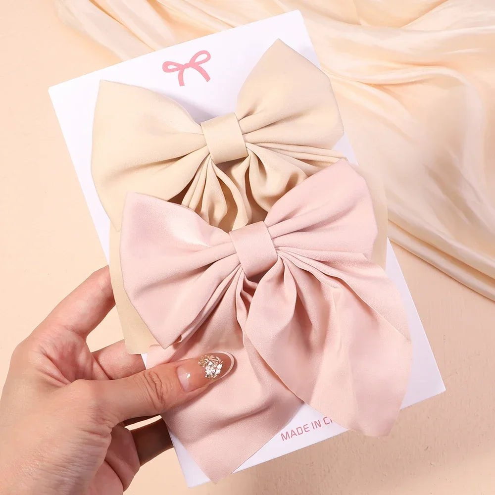 Storazone 2773-7 2Pcs/set Women Girls Sweet Solid Bowknot Hair Clips Print Bows Hairpins Ribbon Barrettes Duckbill Clip Headwear Hair Accessories