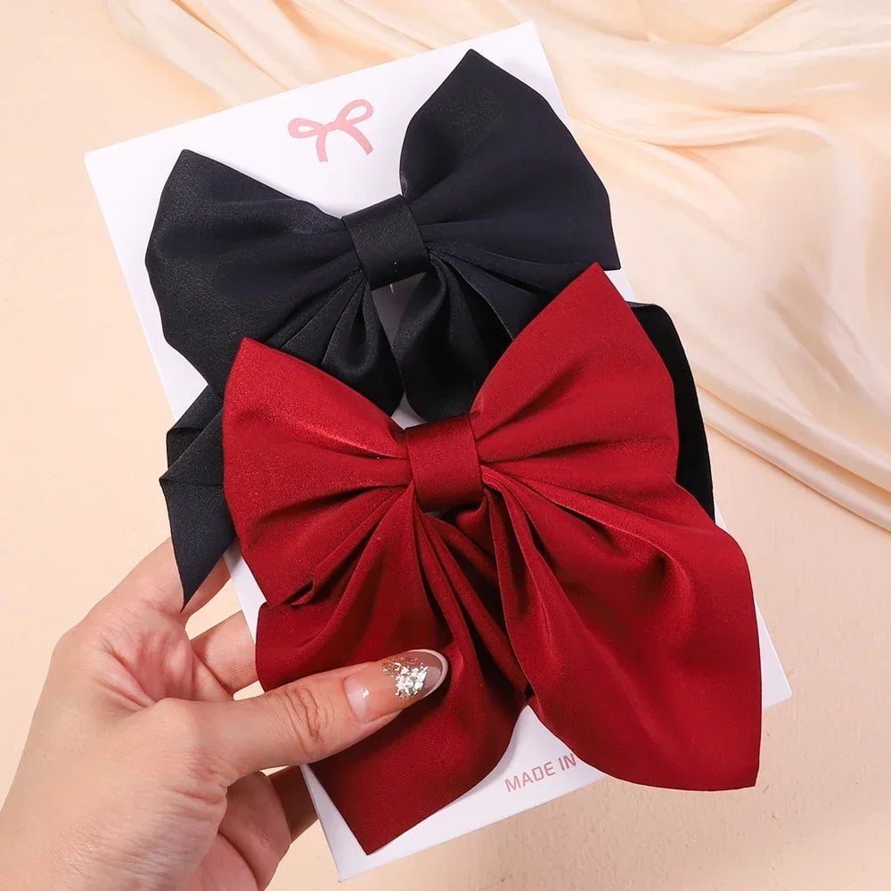 Storazone 2773-9 2Pcs/set Women Girls Sweet Solid Bowknot Hair Clips Print Bows Hairpins Ribbon Barrettes Duckbill Clip Headwear Hair Accessories