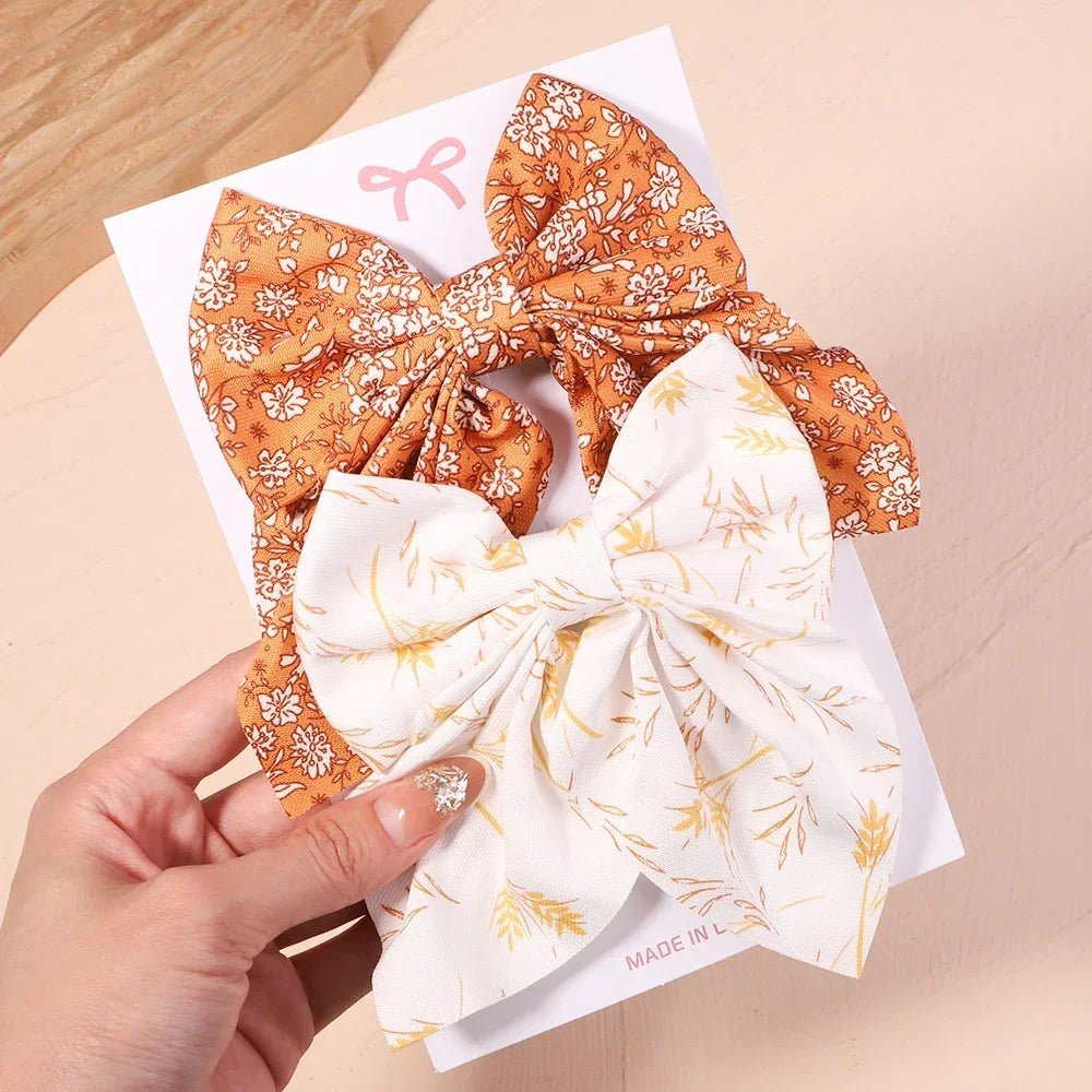 Storazone 2774-4 2Pcs/set Women Girls Sweet Solid Bowknot Hair Clips Print Bows Hairpins Ribbon Barrettes Duckbill Clip Headwear Hair Accessories