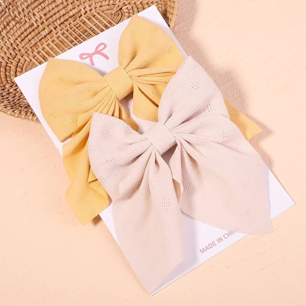 Storazone 2775-10 2Pcs/set Women Girls Sweet Solid Bowknot Hair Clips Print Bows Hairpins Ribbon Barrettes Duckbill Clip Headwear Hair Accessories