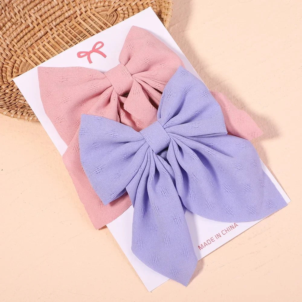 Storazone 2775-4 2Pcs/set Women Girls Sweet Solid Bowknot Hair Clips Print Bows Hairpins Ribbon Barrettes Duckbill Clip Headwear Hair Accessories