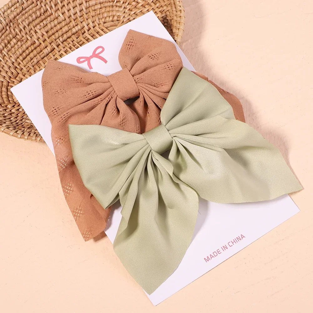 Storazone 2775-5 2Pcs/set Women Girls Sweet Solid Bowknot Hair Clips Print Bows Hairpins Ribbon Barrettes Duckbill Clip Headwear Hair Accessories