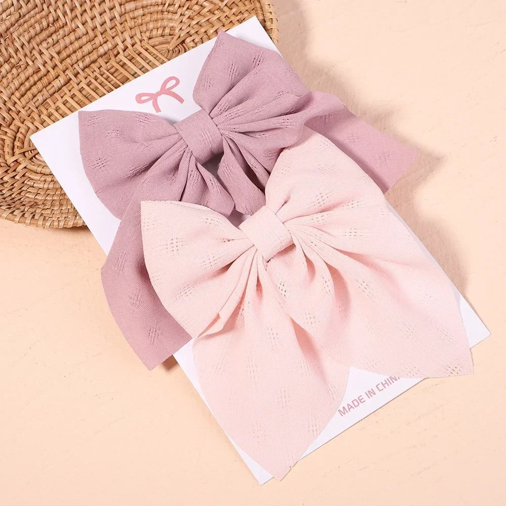 Storazone 2775-6 2Pcs/set Women Girls Sweet Solid Bowknot Hair Clips Print Bows Hairpins Ribbon Barrettes Duckbill Clip Headwear Hair Accessories