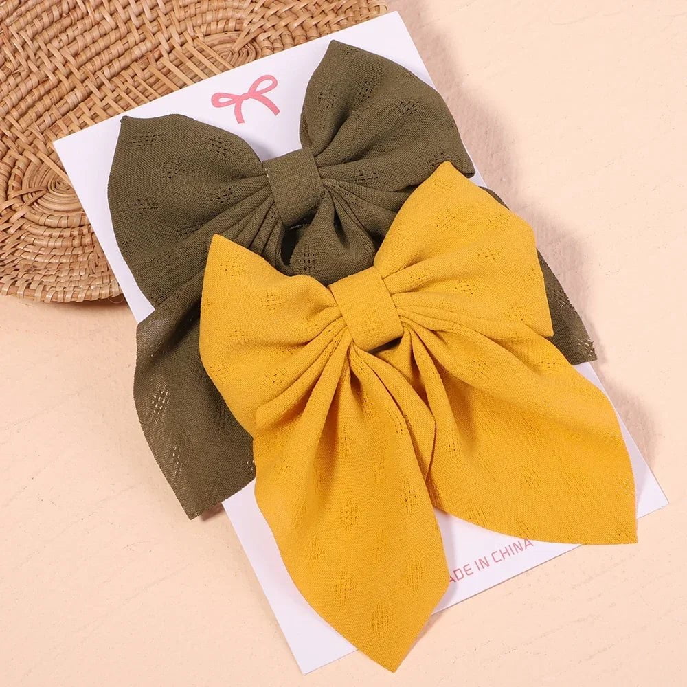 Storazone 2775-7 2Pcs/set Women Girls Sweet Solid Bowknot Hair Clips Print Bows Hairpins Ribbon Barrettes Duckbill Clip Headwear Hair Accessories