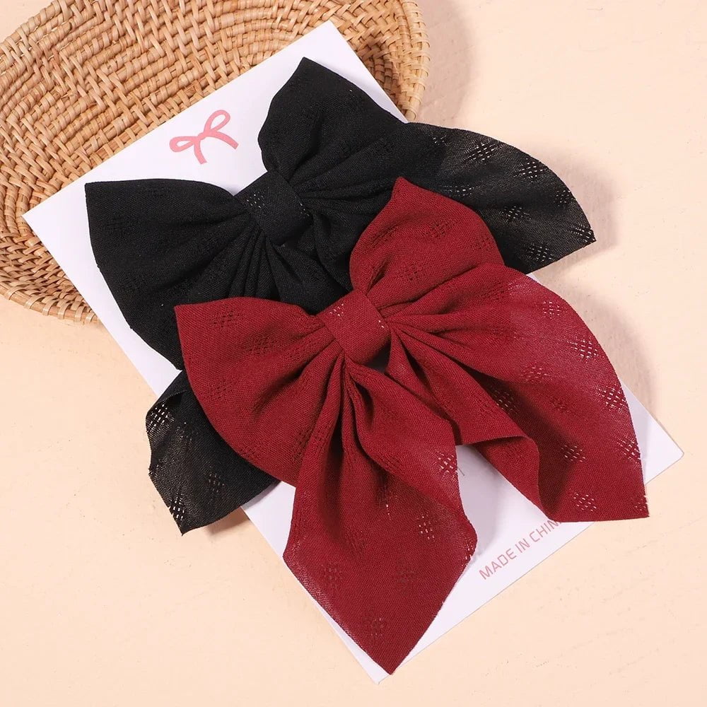 Storazone 2775-8 2Pcs/set Women Girls Sweet Solid Bowknot Hair Clips Print Bows Hairpins Ribbon Barrettes Duckbill Clip Headwear Hair Accessories