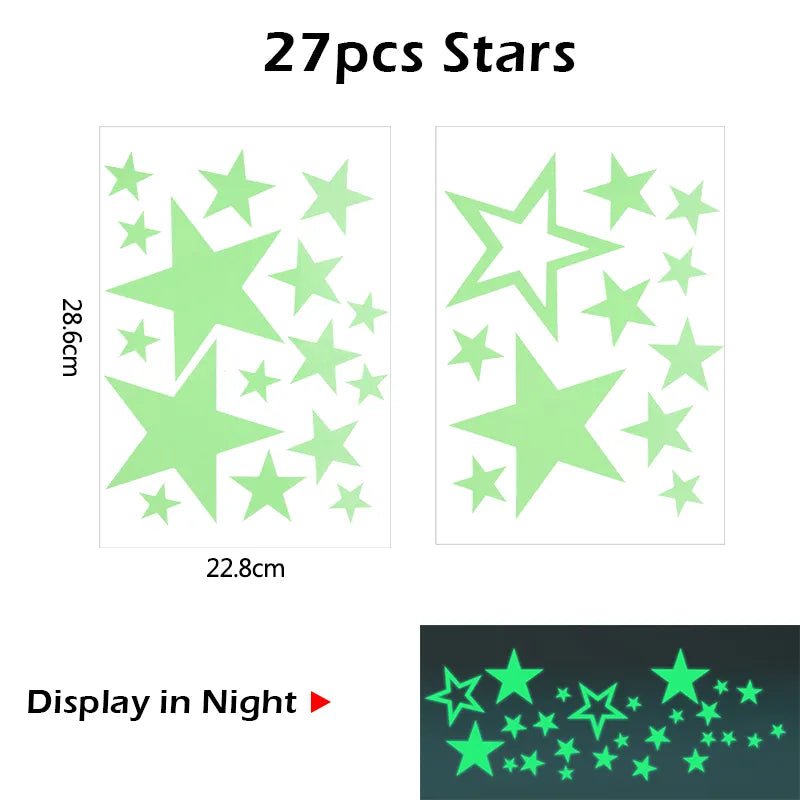 Storazone 27pcs star Luminous 3D Stars Dots Wall Sticker for Kids Room Bedroom Home Decoration Glow In The Dark Moon Decal Fluorescent DIY Stickers