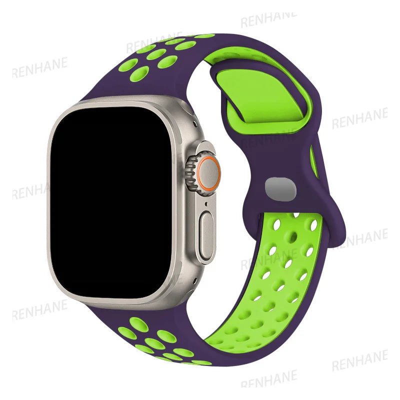 Storazone 28 Purple Green / 38mm 40mm 41mm Silicone Strap For Apple Watch band 8 7 45mm 41mm 49 44mm 42mm 40mm 38mm Breathable Wristband For iWatch series 6 5 4 3 SE Ultra