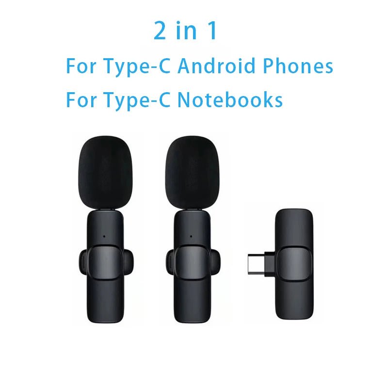 Storazone 2in1 For Type-C / CHINA New Wireless Lavalier Microphone Portable Audio Video Recording Mini Microphone for iPhone Android PC Camera Live Gaming Phone