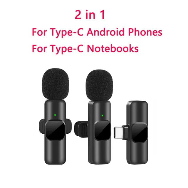 Storazone 2in1 For Type-C New Wireless Lavalier Microphone Portable Audio Video Recording Mini Mic for iPhone Android Live Broadcast Gaming Phone Mic
