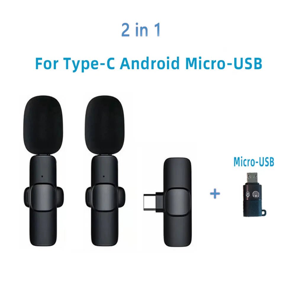 Storazone 2in1TypeC-MicroUSB / CHINA New Wireless Lavalier Microphone Portable Audio Video Recording Mini Microphone for iPhone Android PC Camera Live Gaming Phone