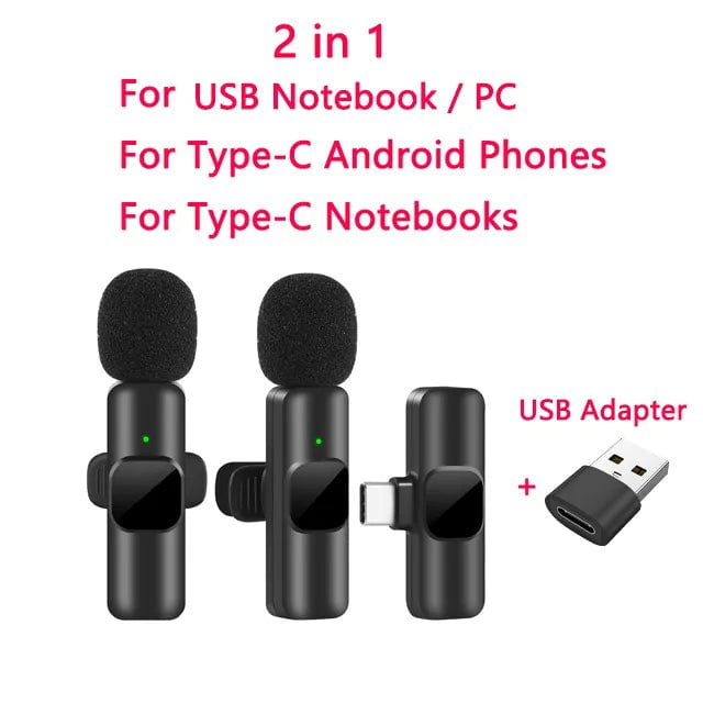 Storazone 2in1TypeC-USB Adapte New Wireless Lavalier Microphone Portable Audio Video Recording Mini Mic for iPhone Android Live Broadcast Gaming Phone Mic