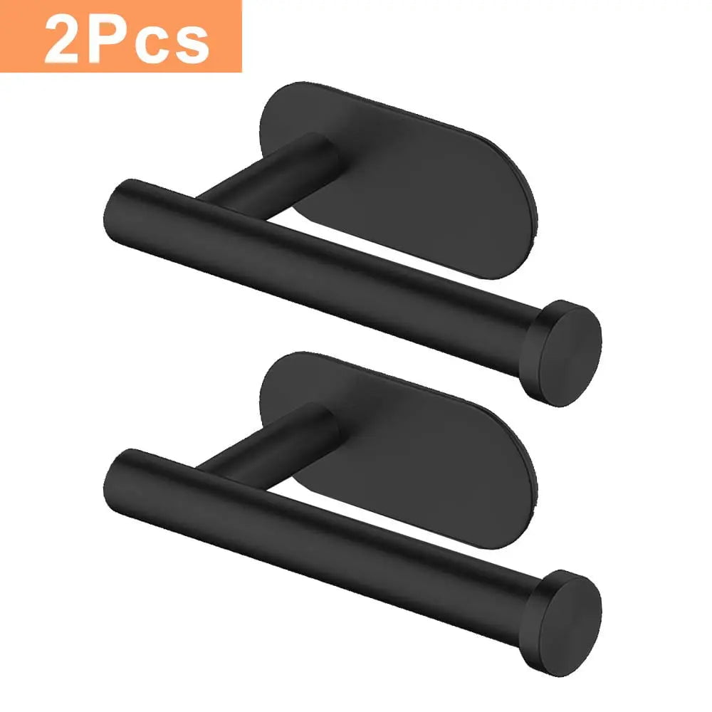 Storazone 2Pcs Black Self Adhesive Toilet Paper Towel Holder Stainless Steel Wall Mount  No Punching Tissue Towel Roll Dispenser for Bathroom Kitchen