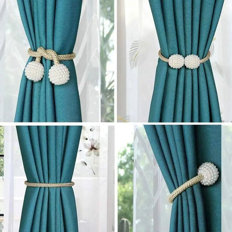 Storazone 2PCS Pearl Magnetic Curtain Clip Curtain Holders Tie Back Buckle Clips Hanging Ball Buckle Tie Back Curtain Decor Accessories