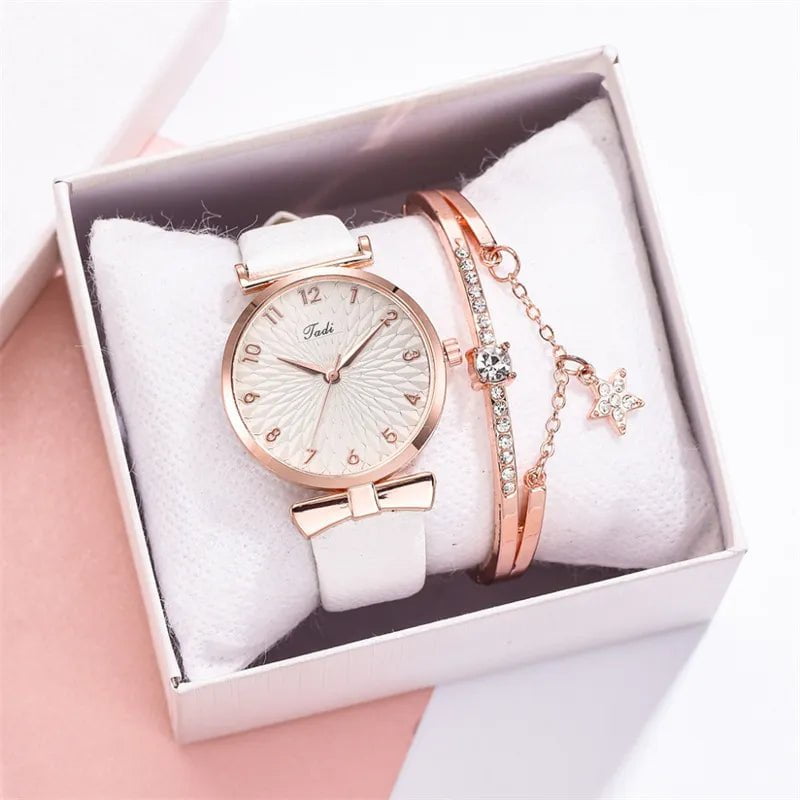 Storazone 2pcs Set Luxury Women Bracelet Quartz Watches For Women Leather Watch Ladies Sports Dress Wrist Watch Clock Relogio Feminino