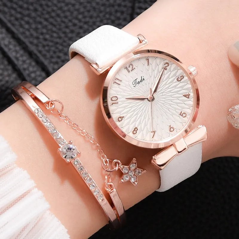 Storazone 2pcs Set Luxury Women Bracelet Quartz Watches For Women Leather Watch Ladies Sports Dress Wrist Watch Clock Relogio Feminino