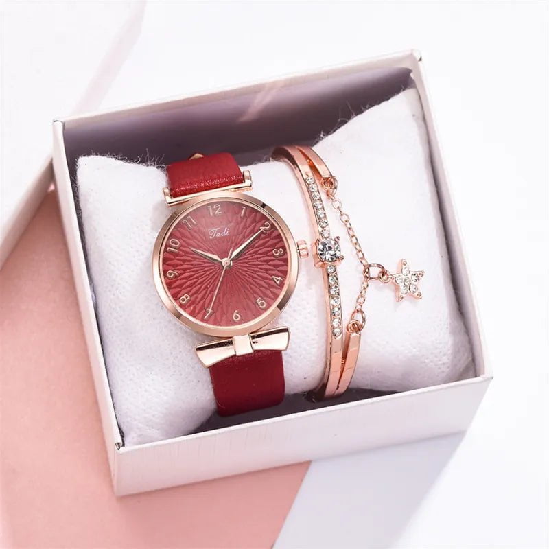 Storazone 2pcs Set Luxury Women Bracelet Quartz Watches For Women Leather Watch Ladies Sports Dress Wrist Watch Clock Relogio Feminino