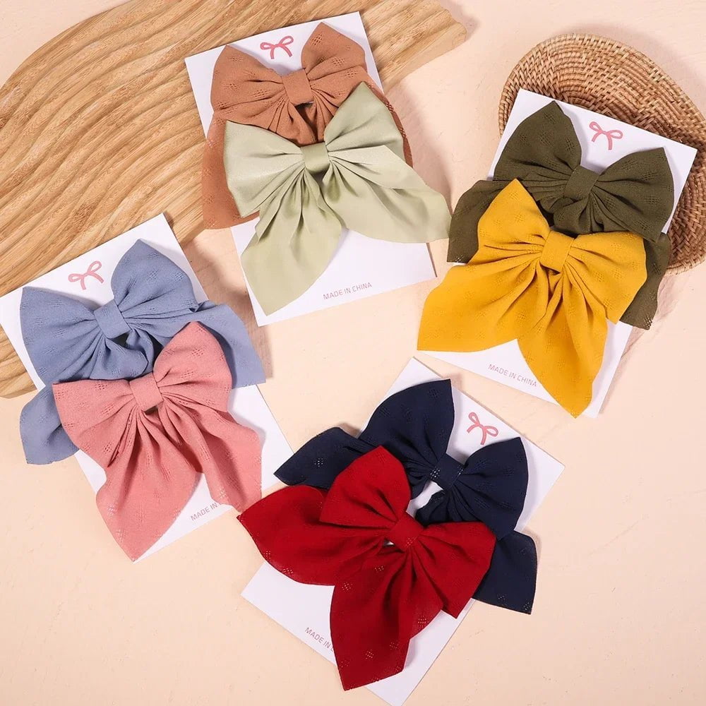 Storazone 2Pcs/set Women Girls Sweet Solid Bowknot Hair Clips Print Bows Hairpins Ribbon Barrettes Duckbill Clip Headwear Hair Accessories