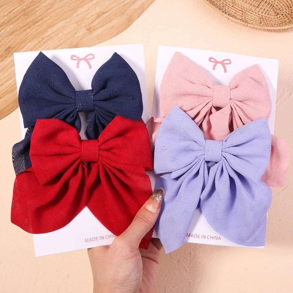 Storazone 2Pcs/set Women Girls Sweet Solid Bowknot Hair Clips Print Bows Hairpins Ribbon Barrettes Duckbill Clip Headwear Hair Accessories