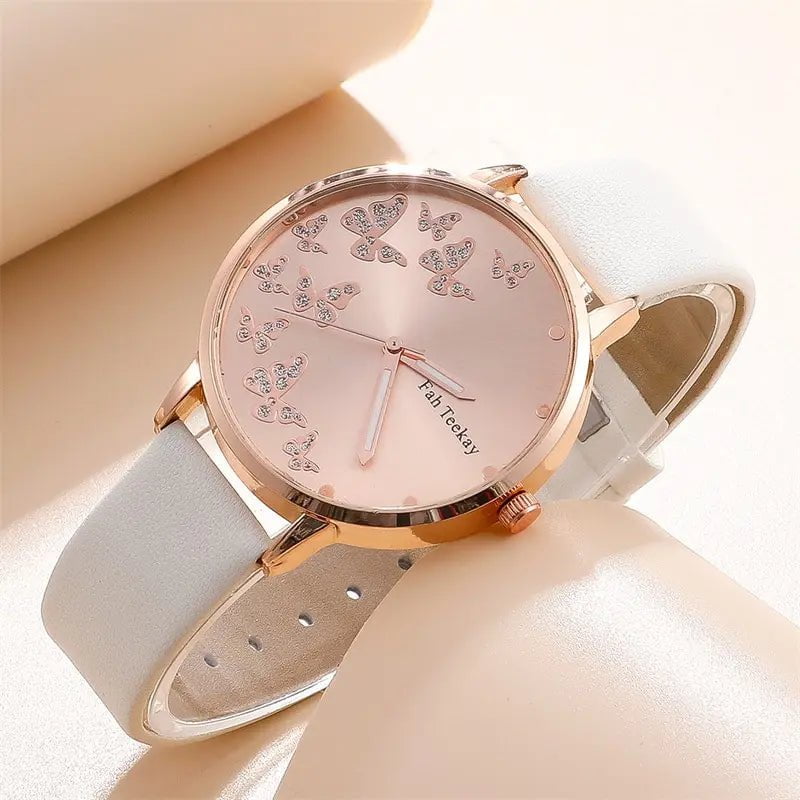 Storazone 2pcs Set Womens Butterfly Watches Ladies Fashion Watch New Simple Casual Women Analog WristWatch Bracelet Gift