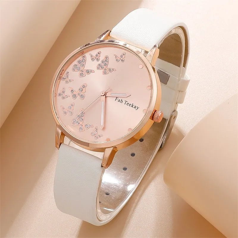 Storazone 2pcs Set Womens Butterfly Watches Ladies Fashion Watch New Simple Casual Women Analog WristWatch Bracelet Gift