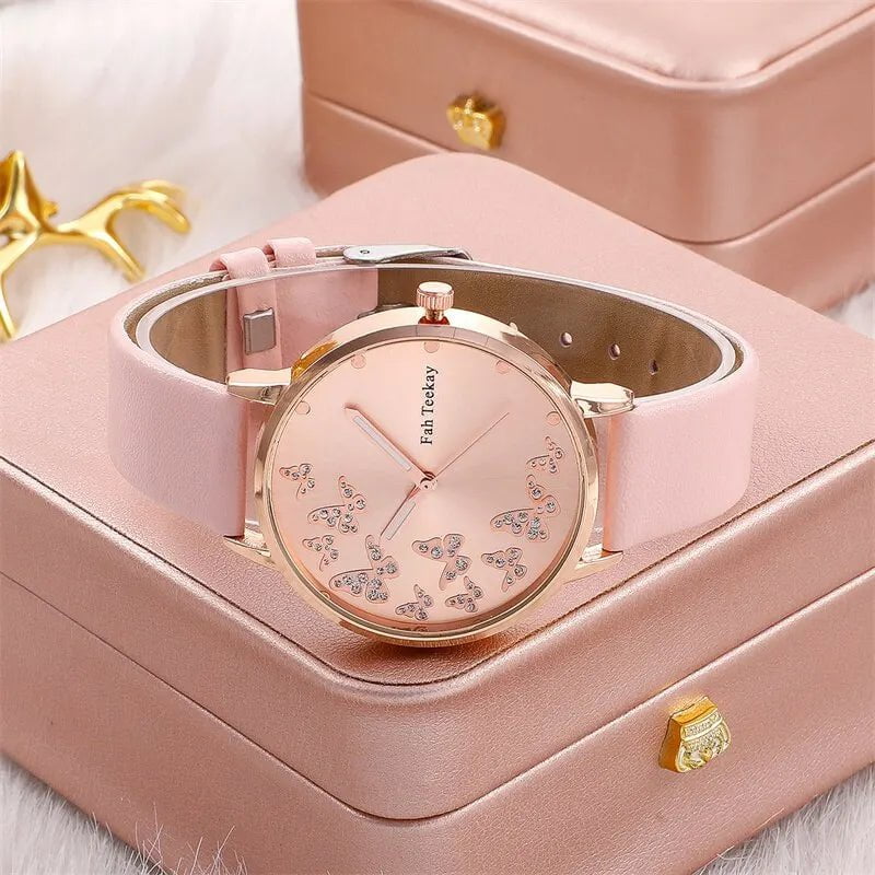 Storazone 2pcs Set Womens Butterfly Watches Ladies Fashion Watch New Simple Casual Women Analog WristWatch Bracelet Gift