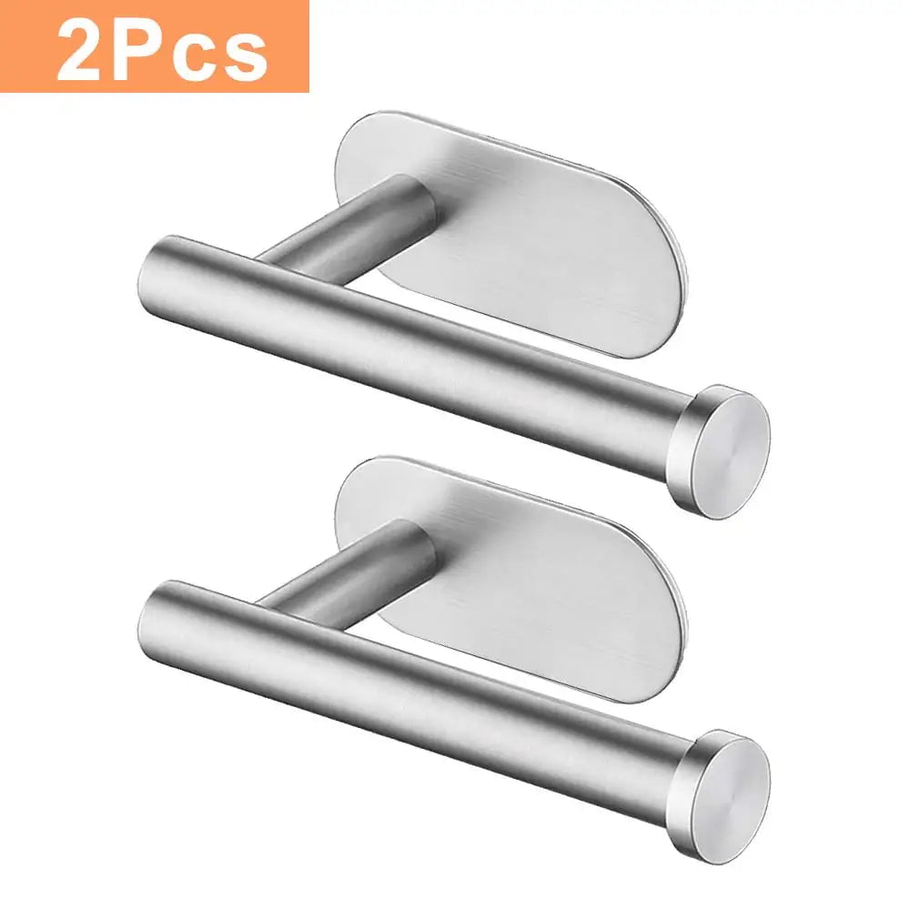 Storazone 2Pcs Silver Self Adhesive Toilet Paper Towel Holder Stainless Steel Wall Mount  No Punching Tissue Towel Roll Dispenser for Bathroom Kitchen