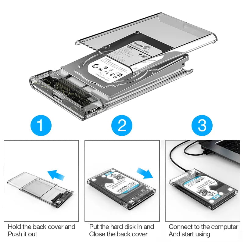 Storazone 3.0/2.0 HDD Enclosure  2.5inch SATA SSD Hard Drive Case with 5Gbps Transfer Speed and Transparent Design Mobile External Housing