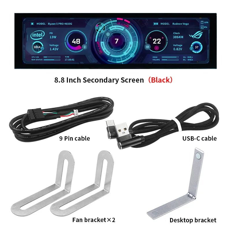 Storazone 3.5 / 5 Inch IPS Type-C Secondary Screen Mini Computer USB Display CPU GPU RAM HDD Monitor with Holder Metal Case No Use AIDA64
