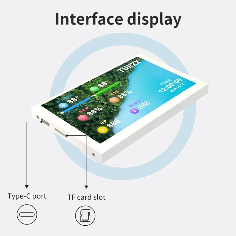 Storazone 3.5 / 5 Inch IPS Type-C Secondary Screen Mini Computer USB Display CPU GPU RAM HDD Monitor with Holder Metal Case No Use AIDA64