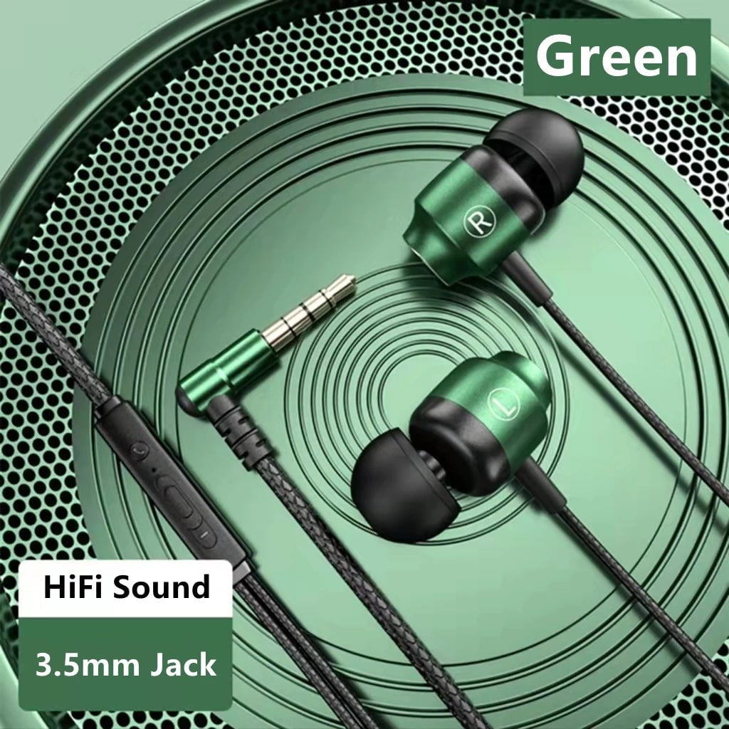 Storazone 3.5mm Green L Jack Magnetic Gamer Wired Earphones Gaming Green Metal HiFi Bass Stereo 3.5mm Type C Earbuds For Phone Computer Mic Headphones