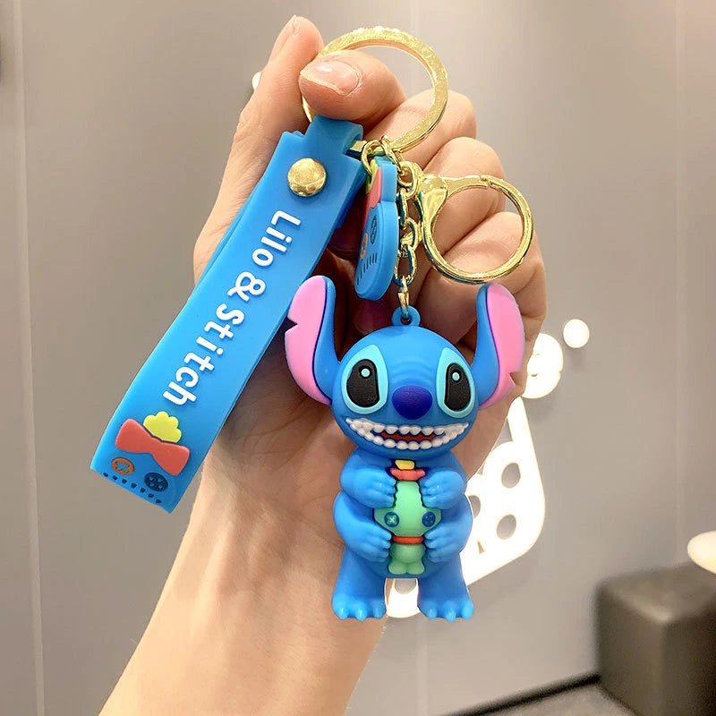 Storazone 3 Anime Disney Keychain Cartoon Minnie Mouse Mickey Stitch Cute Doll PVC Keyring Ornament Key Chain Car Pendant Kids Toys Gifts